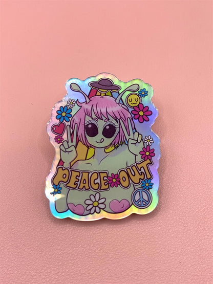 Peace Out Alien holographic acrylic pin